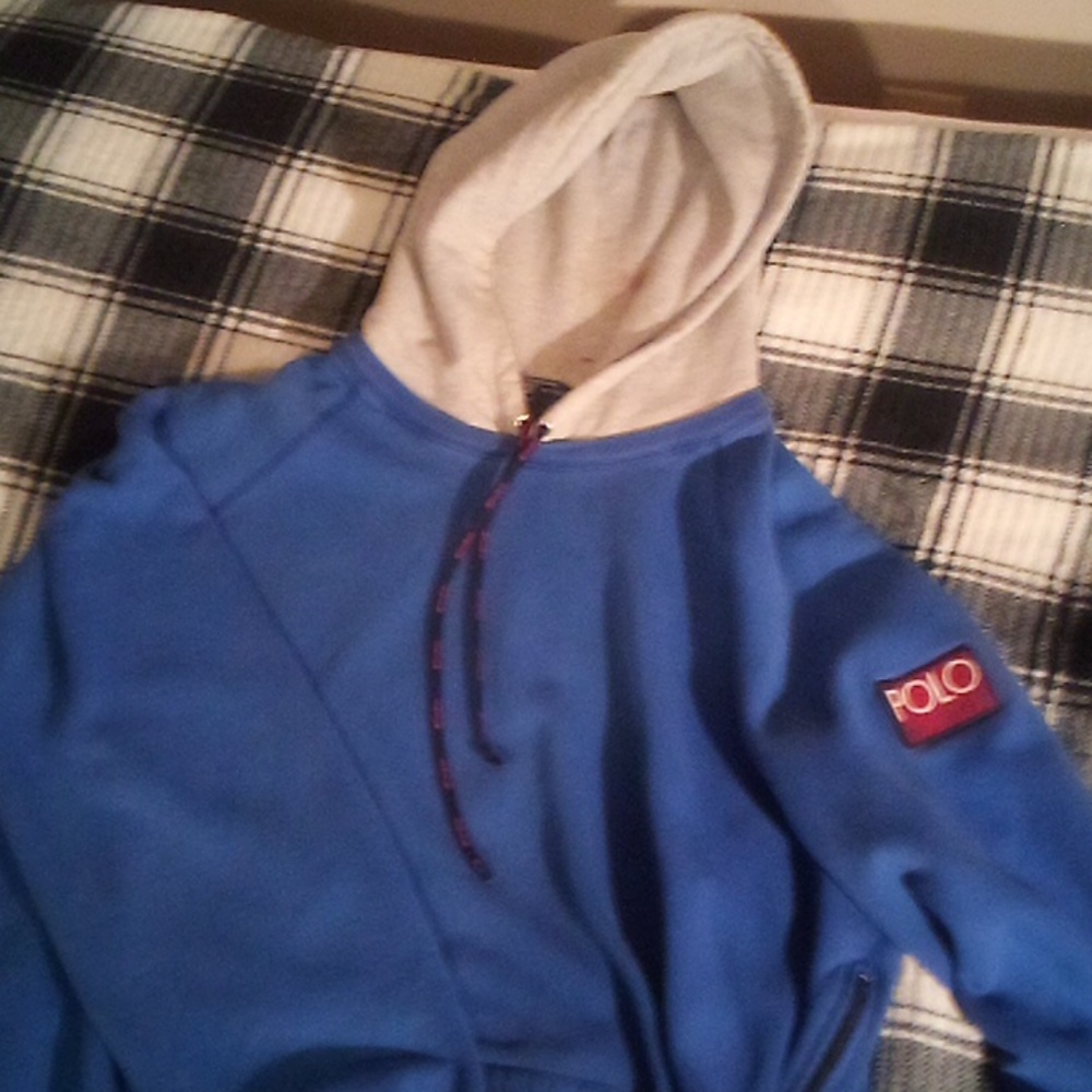 Vintage Polo side zip hoodie ..blue Large